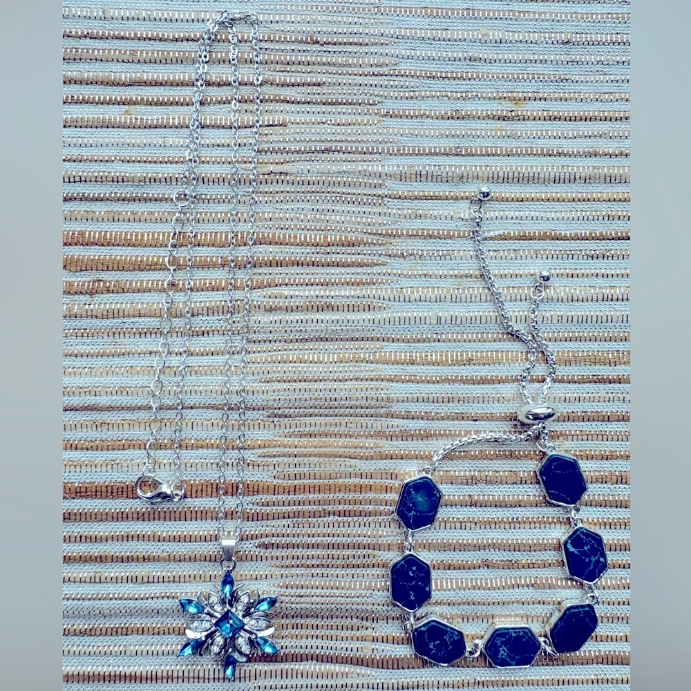 Silver and Blue Necklace and Bracelet